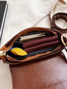 Bolsa cuadrada mini minimalista con solapa - Café integral - Ver 7