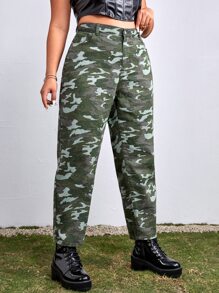 Plus High Waist Camo Print Jeans - Multicolor - View 5