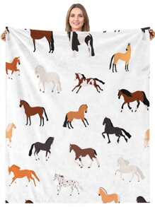 1pc Horse Print Blanket - Multicolor - View 1