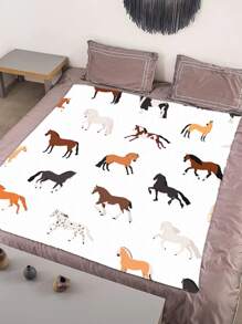 1pc Horse Print Blanket - Multicolor - View 3