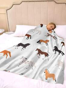 1pc Horse Print Blanket - Multicolor - View 4