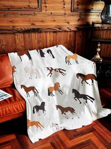 1pc Horse Print Blanket - Multicolor - View 6