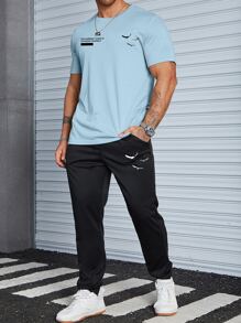 Manfinity Homme Men Letter Graphic Tee & Joggers - Multicolor - View 3