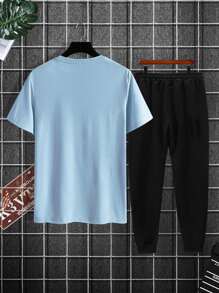 Manfinity Homme Men Letter Graphic Tee & Joggers - Multicolor - View 2