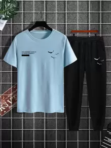 Manfinity Homme Men Letter Graphic Tee & Joggers - Multicolor - View 1