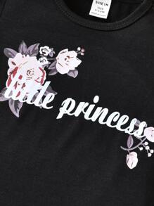 Baby Floral & Letter Graphic Tee & Pants - Black - View 3