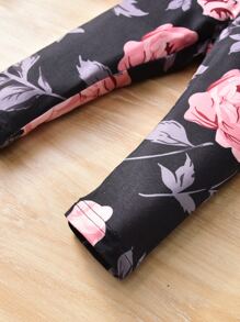 Baby Floral & Letter Graphic Tee & Pants - Black - View 5