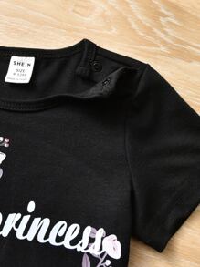 Baby Floral & Letter Graphic Tee & Pants - Black - View 7