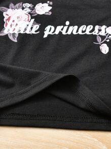 Baby Floral & Letter Graphic Tee & Pants - Black - View 8