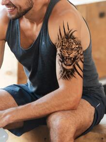 Hình xăm dán , 1 tờ con hổ In đầu Hình xăm tạm thời Cho nam giới , Hình xăm dán Người lớn , Thực tế Hình xăm con hổ Đầu , Đối với phụ nữ Và Cô gái - màu đen - Xem 1