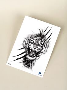 Hình xăm dán , 1 tờ con hổ In đầu Hình xăm tạm thời Cho nam giới , Hình xăm dán Người lớn , Thực tế Hình xăm con hổ Đầu , Đối với phụ nữ Và Cô gái - màu đen - Xem 4