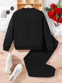 Girls Letter Graphic Sweatshirt & Joggers - Black - View 2