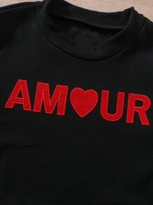 Girls Letter Graphic Sweatshirt & Joggers - Black - View 5