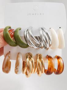 6pairs Minimalist Cuff Hoop Earrings - Multicolor - View 1