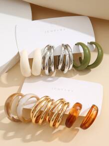 6pairs Minimalist Cuff Hoop Earrings - Multicolor - View 4
