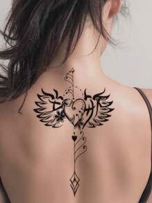 紋身貼紙,1張翅膀印花一次性紋身適合女士,紋身貼紙成年人,逼真紋身貼翅膀,適合女士和女孩 - 黑色 - 查看 3