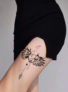 紋身貼紙,1張翅膀印花一次性紋身適合女士,紋身貼紙成年人,逼真紋身貼翅膀,適合女士和女孩 - 黑色 - 查看 4