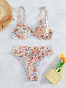 Swim Mod Floral Print Underwire Bikini Set,Summer Beach - Multicolor - View 6