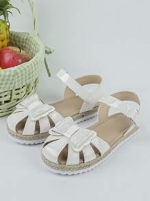 Girls Bow Decor Flat Ankle Strap Sandals - White - View 1