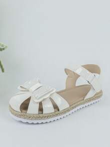Girls Bow Decor Flat Ankle Strap Sandals - White - View 2