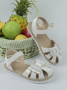 Girls Bow Decor Flat Ankle Strap Sandals - White - View 7