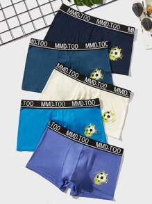 Men 5pcs Football & Letter Graphic Boxer Brief - Multicolor - View 1