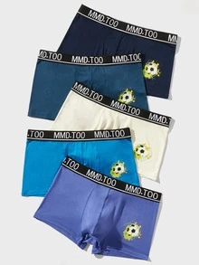 Men 5pcs Football & Letter Graphic Boxer Brief - Multicolor - View 3