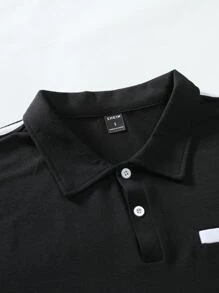 Manfinity Men Contrast Tape Side Polo Shirt - Black - View 4