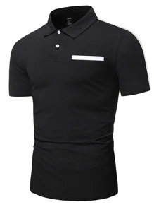 Manfinity Men Contrast Tape Side Polo Shirt - Black - View 7