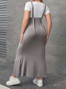 SHEIN Essnce Plus Solid Pinafore Dress Without Top - Grey - View 2