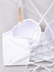 SHEIN Swim Faux Pearls Linked Underwire Bikini Top,Summer Beach - White - View 8