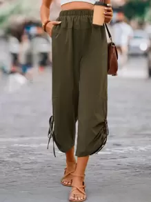 EMERY ROSE Quần nữ Dây kéo màu trơn Giải trí - xanh quân đội - Xem 5