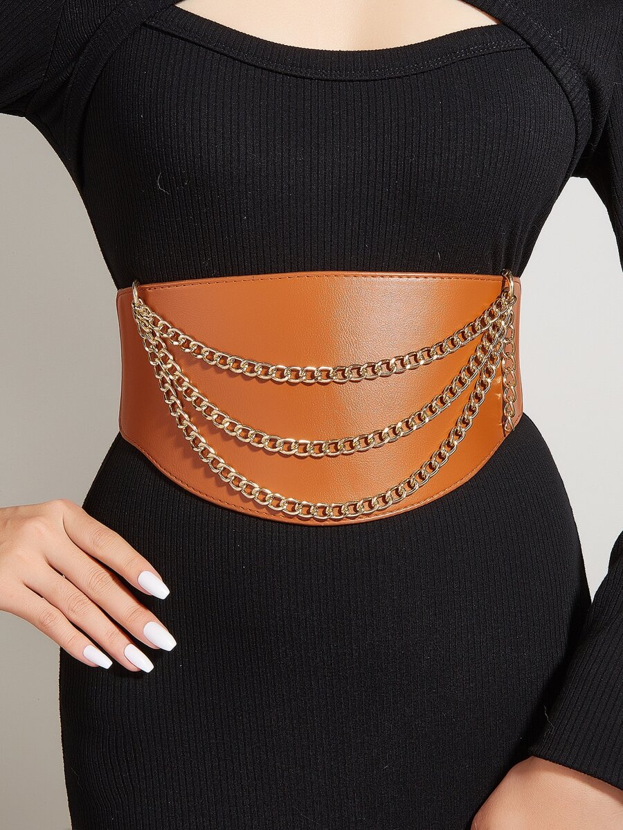 Cinturón corsé con diseño de cadena - Marrón - Ver 1