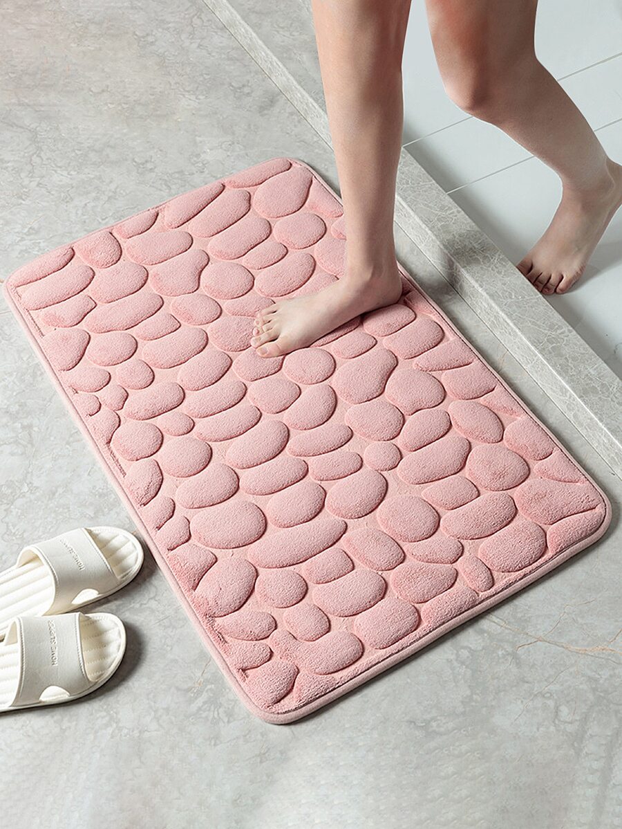 1 Tấm Thảm Nhà Tắm Chống Trơn Trượt Họa Tiết Đá, Thảm Vệ Sinh Polyester Hiện Đại Cho Phòng Tắm - Hồng - Xem 1
