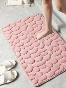 1pc Stone Pattern Bath Rug, Polyester Anti-slip Bath Mat For Bathroom - Pink - View 4