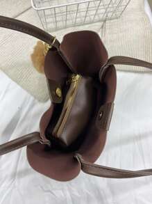 Bolso de hombro con doble asa con diseño de accesorio de bolso con bolsillo interior - Café integral - Ver 3