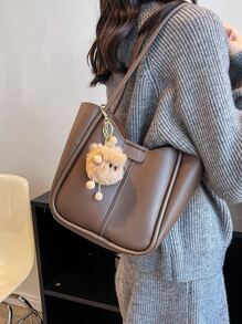 Bolso de hombro con doble asa con diseño de accesorio de bolso con bolsillo interior - Café integral - Ver 4