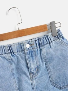 Roll Up Hem Denim Shorts - Light Wash - View 3