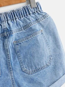 Roll Up Hem Denim Shorts - Light Wash - View 4