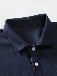 Manfinity Homme Men Plaid Panel Polo Shirt - Navy Blue - View 4