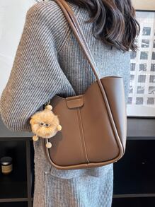 Bolso de hombro con doble asa con diseño de accesorio de bolso con bolsillo interior - Café integral - Ver 7