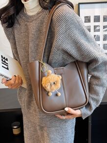 Bolso de hombro con doble asa con diseño de accesorio de bolso con bolsillo interior - Café integral - Ver 8