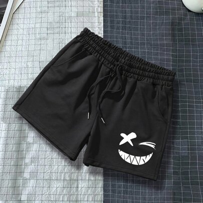 남성 카툰 그래픽 드로스트링 허리 반바지 그래픽 외출 캐주얼 반바지 드로스트링 반바지, 남편, 남자 친구 선물용, 카툰 반바지 남성