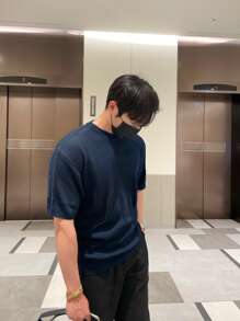 DAZY Men Solid Knit Top - Navy Blue - View 3