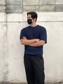 DAZY Men Solid Knit Top - Navy Blue - View 4