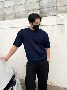 DAZY Men Solid Knit Top - Navy Blue - View 5