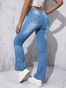 Flare Leg Jeans - Light Wash - View 1