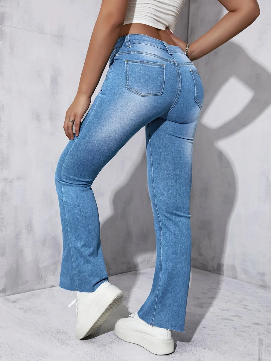 Flare Leg Jeans - Light Wash - View 1