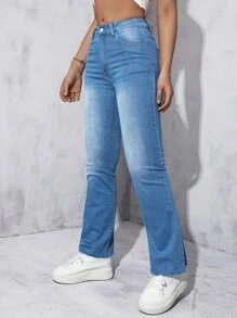 Flare Leg Jeans - Light Wash - View 2