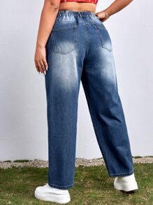 Plus Zipper Fly Straight Leg Jeans - Medium Wash - View 2